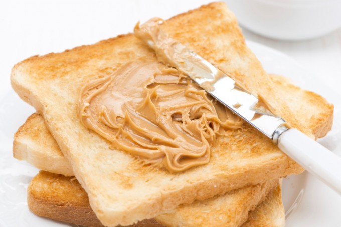 crispy toast with peanut butter for breakfast